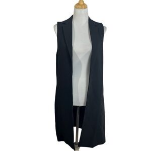BCBGeneration Black Crepe Open Front Long Vest Size Small